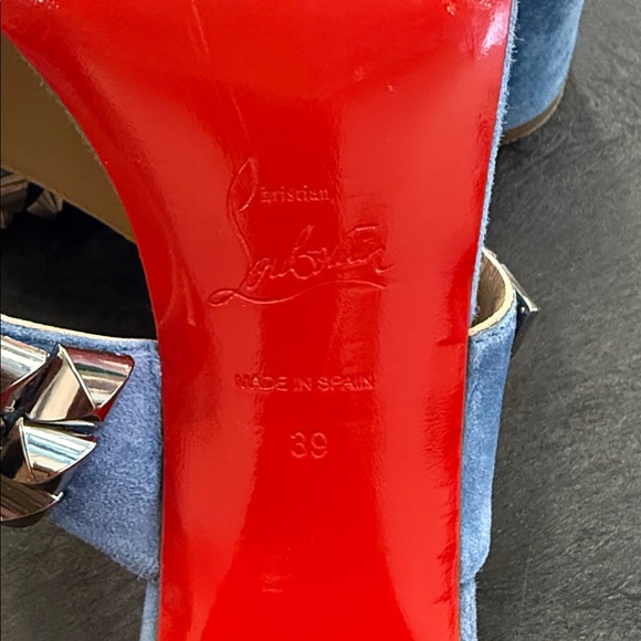 Christian Louboutin Blue and Silver Studded Sandals - Picture 4 of 6